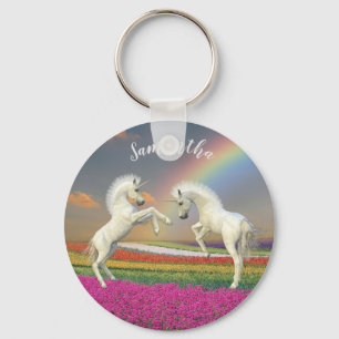 Unicorn Foals Personalised Rainbow Key Ring