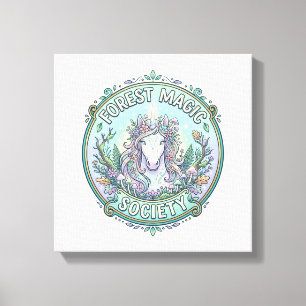 Unicorn Forest Magic Society Graphic Design White  Canvas Print