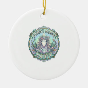 Unicorn Forest Magic Society Graphic Design White Ceramic Tree Decoration