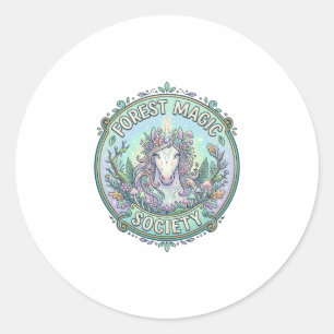 Unicorn Forest Magic Society Graphic Design White  Classic Round Sticker
