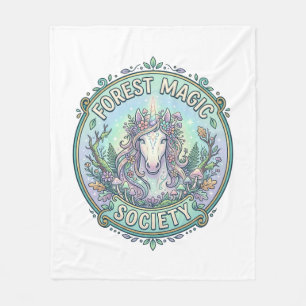 Unicorn Forest Magic Society Graphic Design White Fleece Blanket