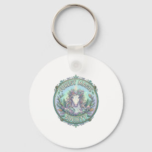 Unicorn Forest Magic Society Graphic Design White  Key Ring