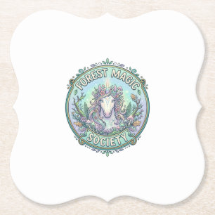 Unicorn Forest Magic Society Graphic Design White  Paper Coaster