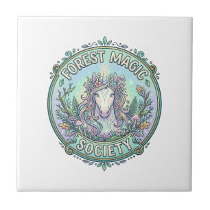 Unicorn Forest Magic Society Graphic Design White Tile
