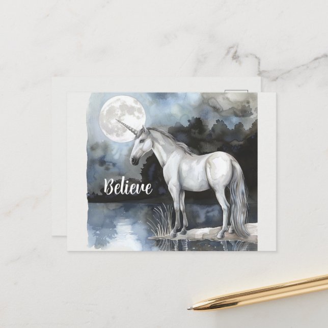 Unicorn Full Moon Believe Postcard (Front/Back In Situ)