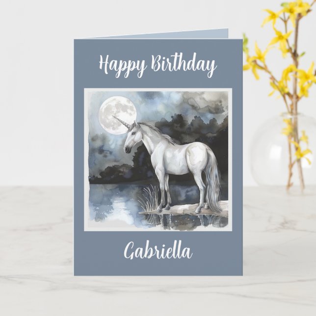 Unicorn Full Moon Birthday Card (Yellow Flower)