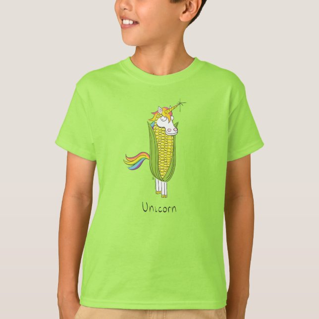 Unicorn Funny Corn Kid's Boy's T-Shirt (Front)