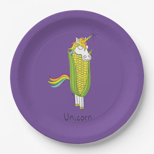 Unicorn Funny Corn Paper Plates (Front)