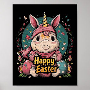 Unicorn - Funny Happy Easter - Egg Boys Girls Kids Poster