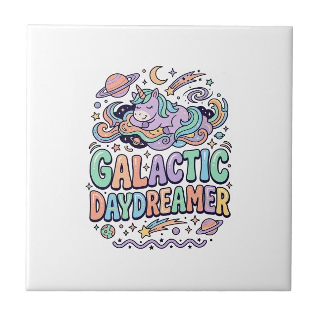 Unicorn Galactic Daydreamer Kawaii Sticker and Shi Tile (Front)