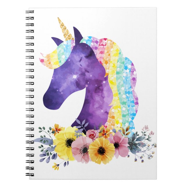 Unicorn Galaxy with Flowers Notebook (Front)