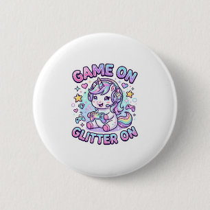 Unicorn Game On Glitter On Graphic Design Merch De 6 Cm Round Badge