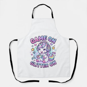 Unicorn Game On Glitter On Graphic Design Merch De Apron