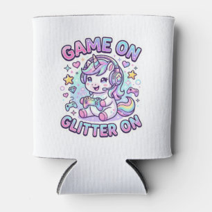 Unicorn Game On Glitter On Graphic Design Merch De Can Cooler
