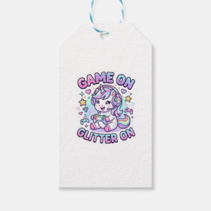 Unicorn Game On Glitter On Graphic Design Merch De Gift Tags