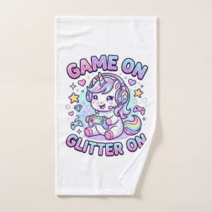 Unicorn Game On Glitter On Graphic Design Merch De Hand Towel