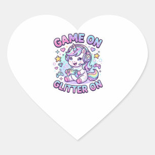 Unicorn Game On Glitter On Graphic Design Merch De Heart Sticker