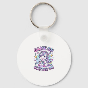 Unicorn Game On Glitter On Graphic Design Merch De Key Ring