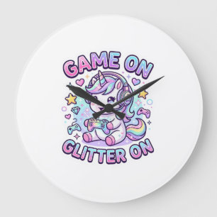 Unicorn Game On Glitter On Graphic Design Merch De Large Clock