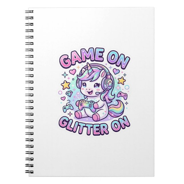 Unicorn Game On Glitter On Graphic Design Merch De Notebook (Front)