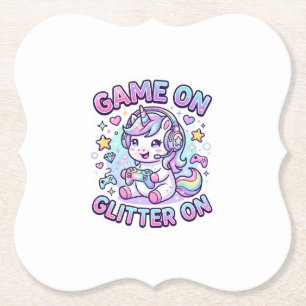Unicorn Game On Glitter On Graphic Design Merch De Paper Coaster