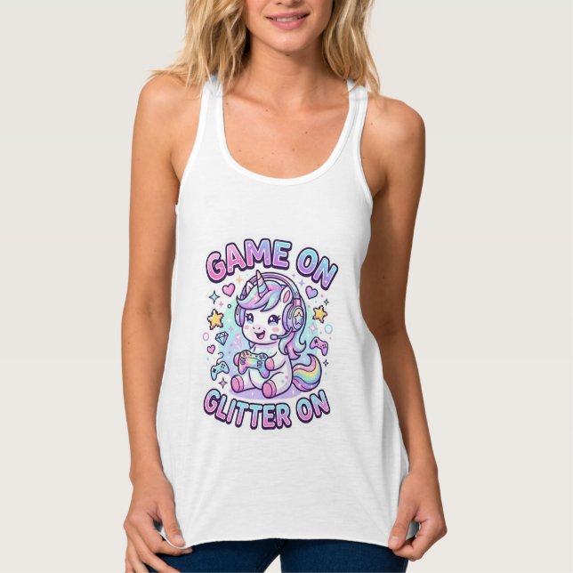 Unicorn Game On Glitter On Graphic Design Merch De Singlet (Front)