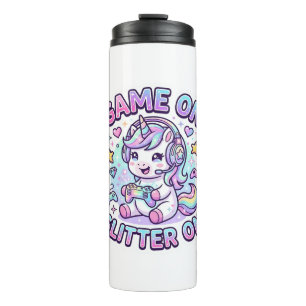 Unicorn Game On Glitter On Graphic Design Merch De Thermal Tumbler