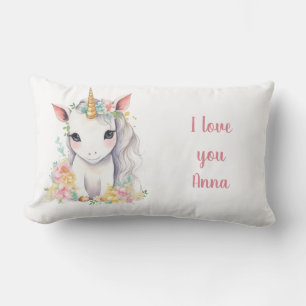 Unicorn Gift for Girls watercolor Lumbar Cushion