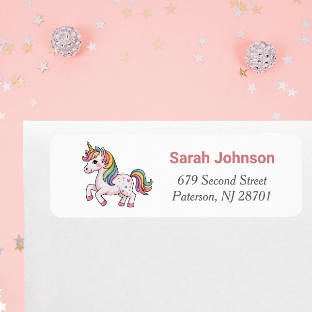 Unicorn Girl Birthday Party Return Address (Creator Uploaded)