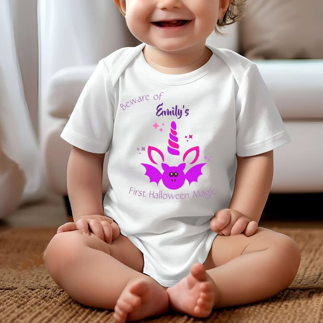 Unicorn Girl First Halloween Personalised Name Baby Bodysuit (Creator Uploaded)