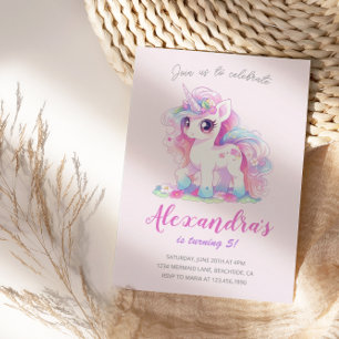 Unicorn Girl Magical Pastel Pink Birthday Party Invitation
