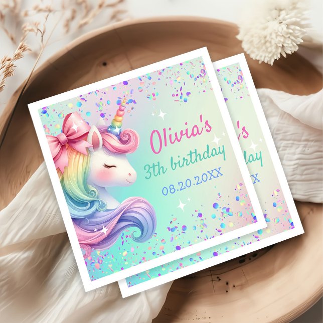 Unicorn Girl Magical Pastel Rainbow Birthday Napkin (Creator Uploaded)