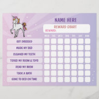Unicorn Girl Reward Chart Personalised Planner