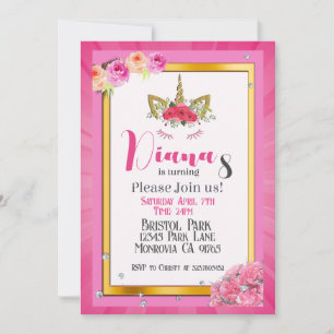 Unicorn girls Birthday party invitation
