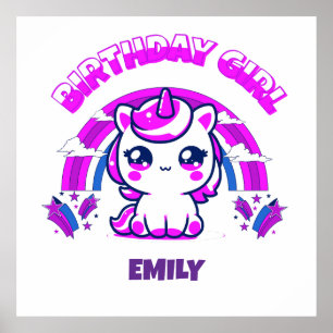 Unicorn Girls Birthday  Party Poster   Editable