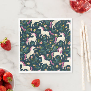 Unicorn Girls Cartoon Floral Background Pattern Napkin