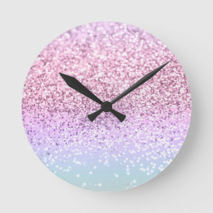 Unicorn Girls Glitter #1c (Faux Glitter) #pastel  Round Clock