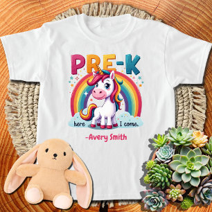 Unicorn Girls Pre-K Here I Come Personalised Name T-Shirt