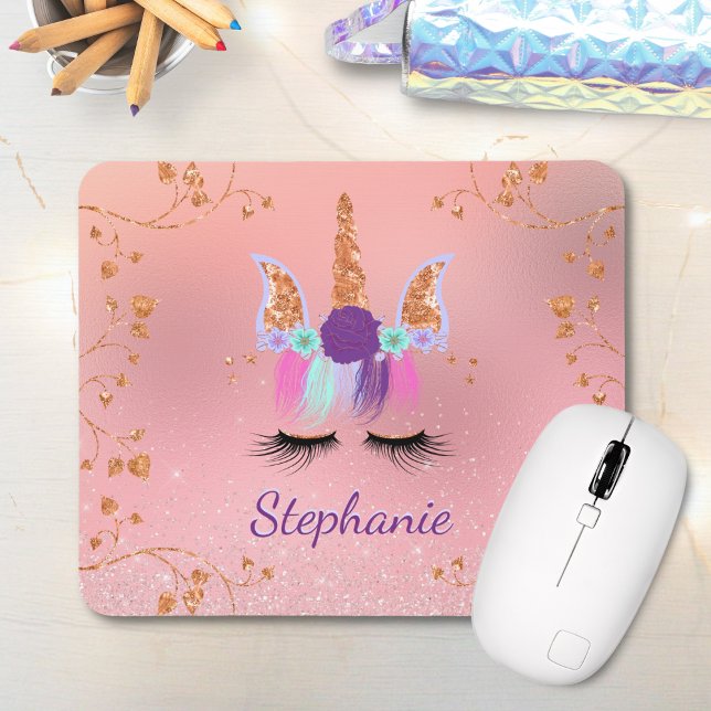 Unicorn Girly Blush Pink Glitter Rose Gold Mouse Pad (Creator Uploaded)
