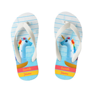 Unicorn Girly Pink Yellow Blue Water Name Kid's Jandals