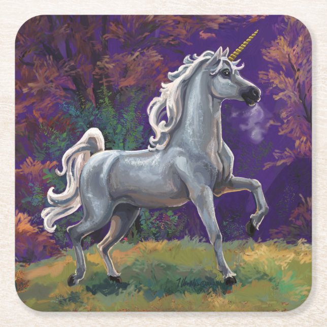 Unicorn Glade Square Paper Coaster (Front)