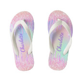 Unicorn glitter drips name girly holographic kid's jandals (Footbed)