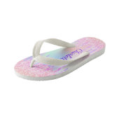 Unicorn glitter drips name girly holographic kid's jandals (Angled)