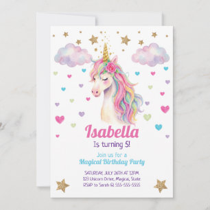 Unicorn Glitter Girls Birthday Invitation