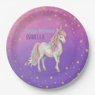 Unicorn Glitter Girls Birthday Paper Plate