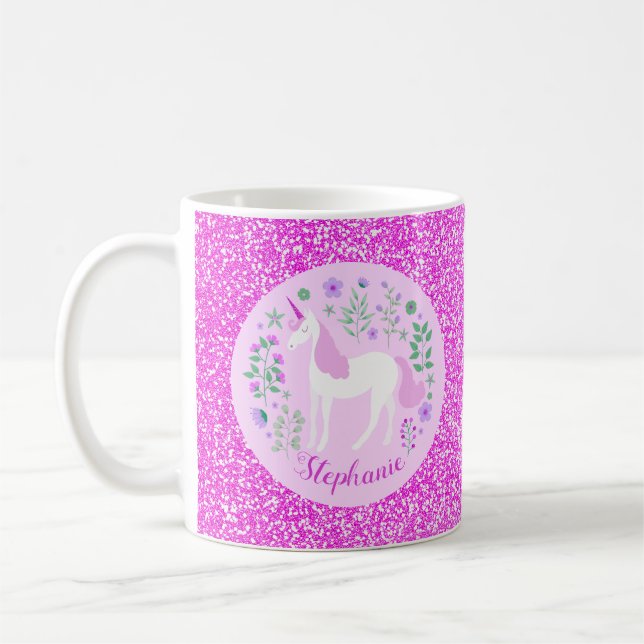 Unicorn Glitter Personalised Name Coffee Mug (Left)