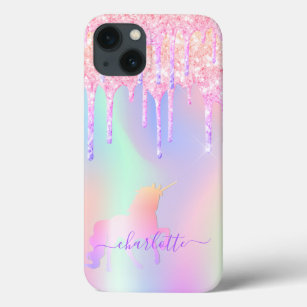 Unicorn glitter pink rose gold rainbow holographic iPhone 13 case
