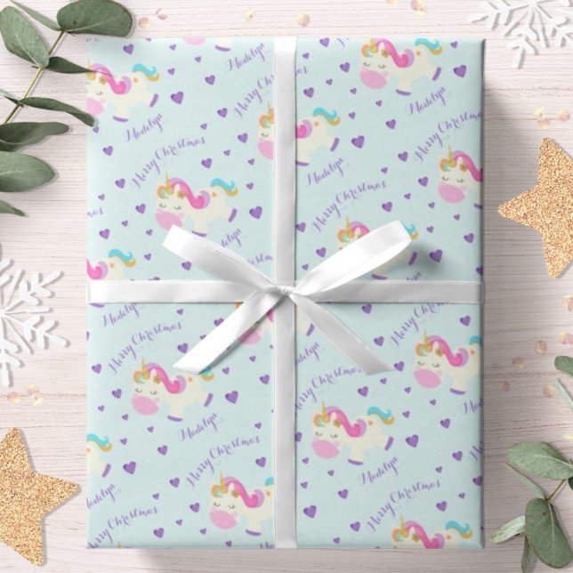 Unicorn Glitter Rainbow Aqua Christmas Wrapping Paper (Creator Uploaded)