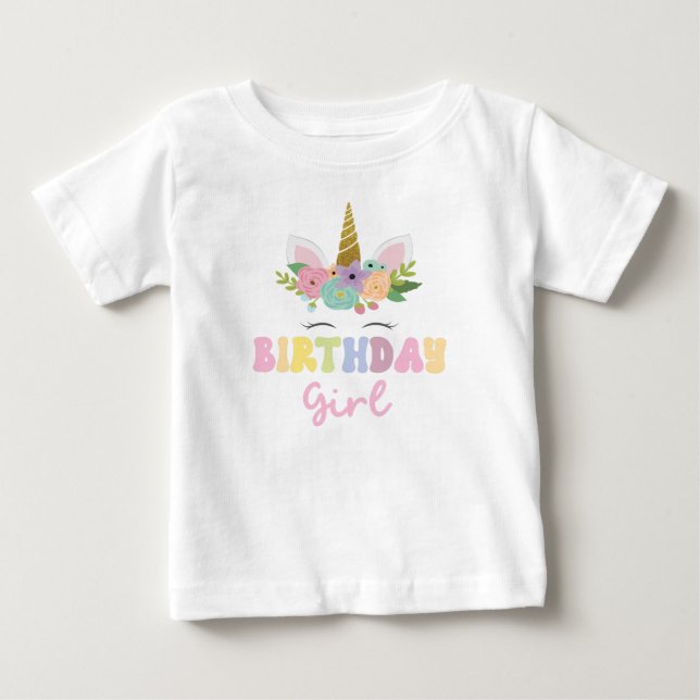 Unicorn Glitter Rainbow Birthday Girl Party Outfit Baby T-Shirt (Front)