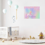 Unicorn glitter rainbow monogram name holographic  faux canvas print<br><div class="desc">A trendy holographic background with unicorn and rainbow pastel colours in pink,  purple,  rose gold,  mint green. Decorated with faux glitter drips in rose gold,  pink and purple. Personalise and add your name.  Purple coloured letters.  A bit of everyday glam to brighten up your day!</div>
